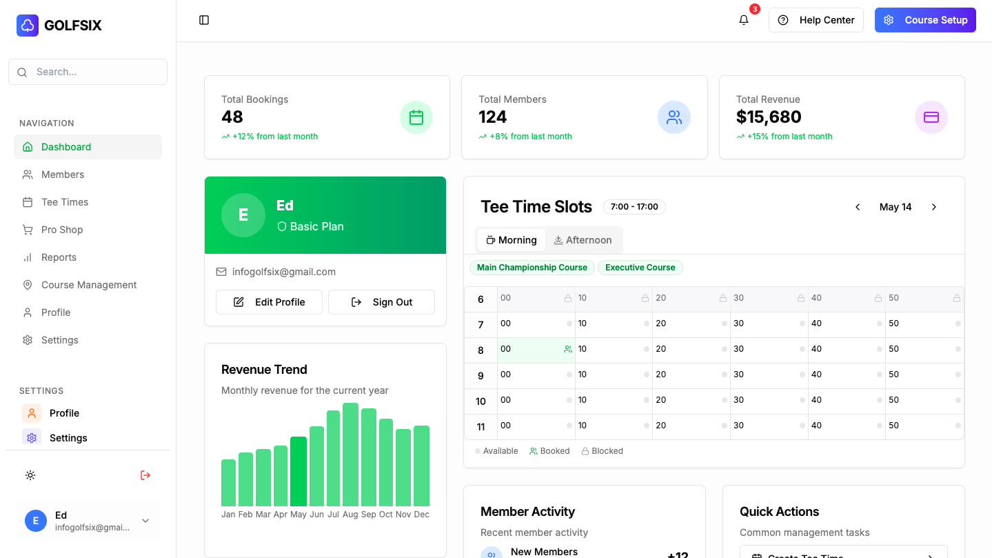 GOLFSIX Dashboard